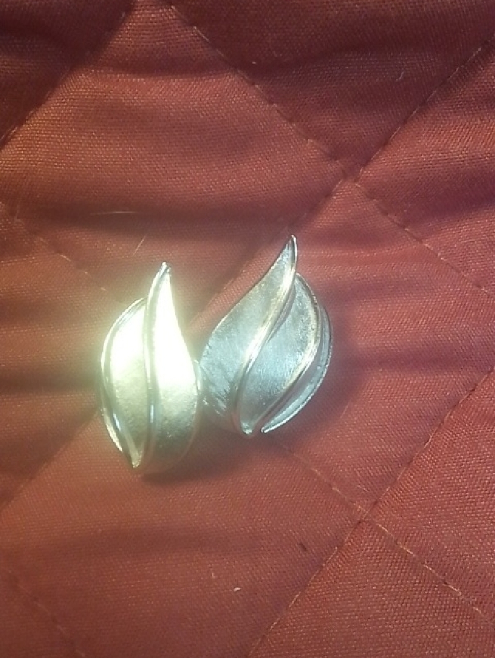 Silver Leaf-Shaped Clip Earrings